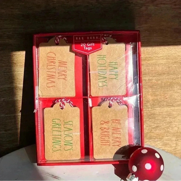 NEW Rae Dunn 20 Holiday Gift Tags w/ Red & White String - 5 Each of 4 Designs - Picture 4 of 4